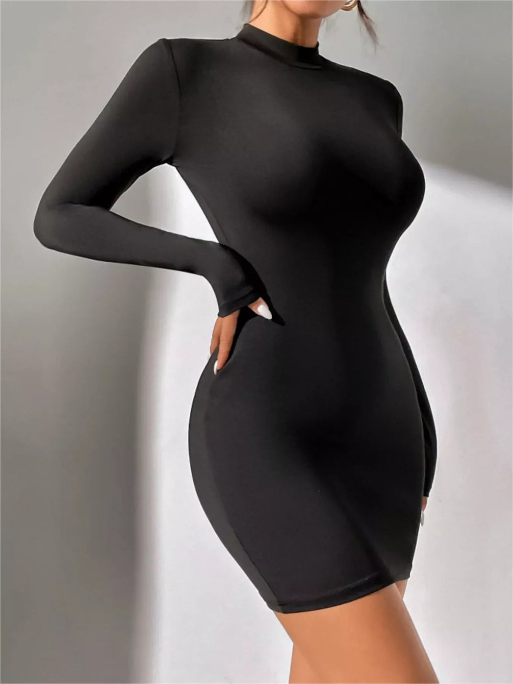 Mock Neck Long Sleeve Bodycon Mini Dress