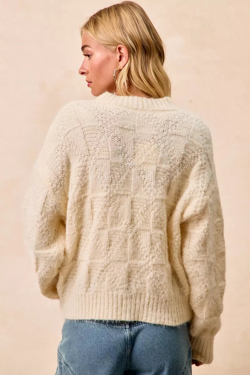 BiBi Checker Board Drop Shoulder Sweater