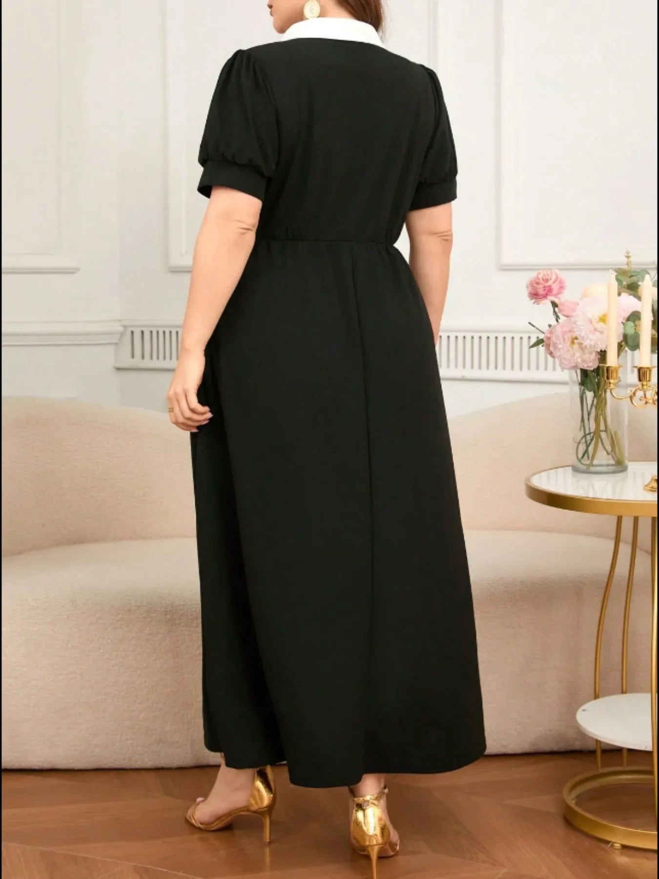 Plus Size Contrast Collar Short Sleeve Dress
