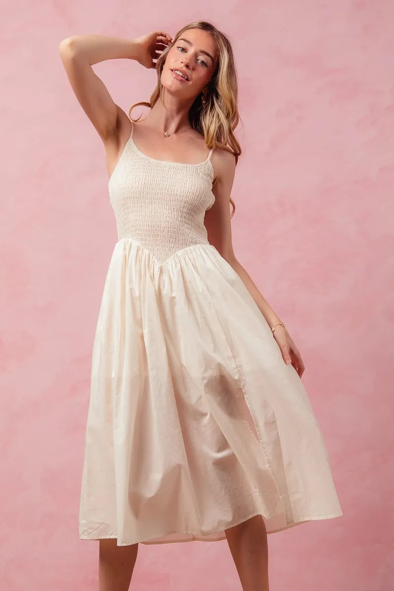 SO ME Smocked Sleeveless Casual Everyday Dress With Slit
