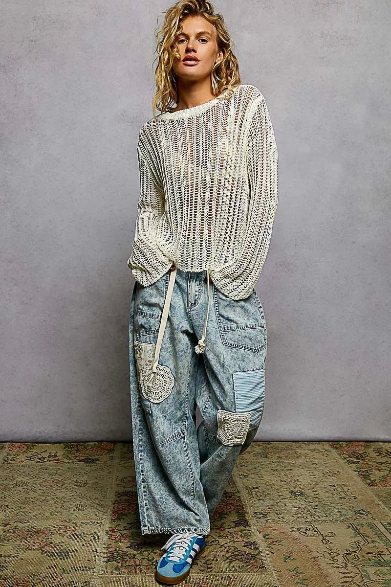 POL Openwork Round Neck Knit Cover Up
