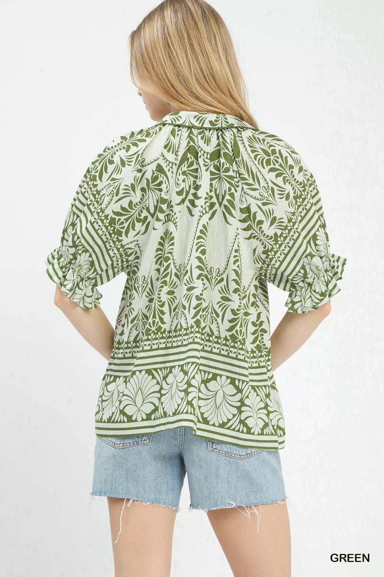 Umgee Two Tone Boarder Print Top