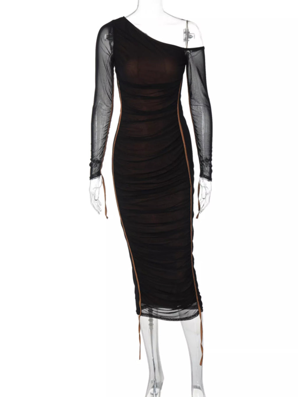 One-Shoulder Ruched Bodycon Midi Dress