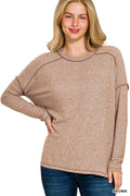 Zenana Full Size Melange Hacci Exposed Seam Hi-low Tee Plus Size