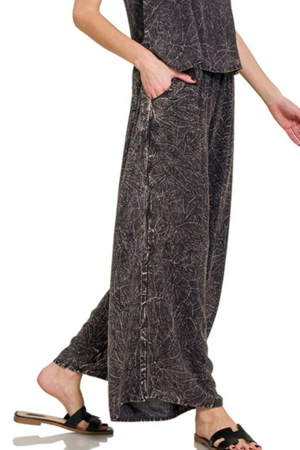 Zenana Woven Acid Crinkle Washed Cami & Pants 2 Piece Set