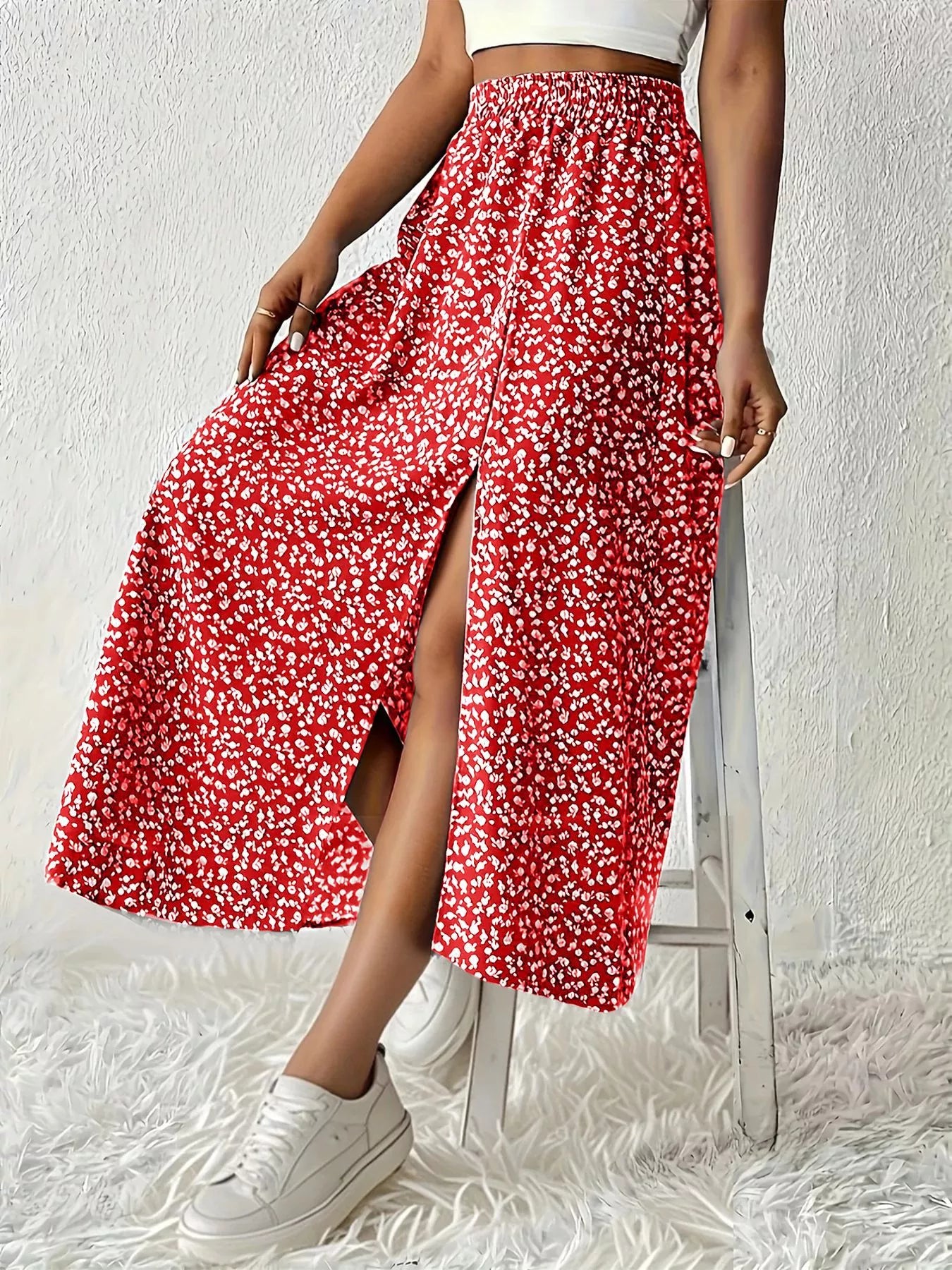 Slit Printed Skirt