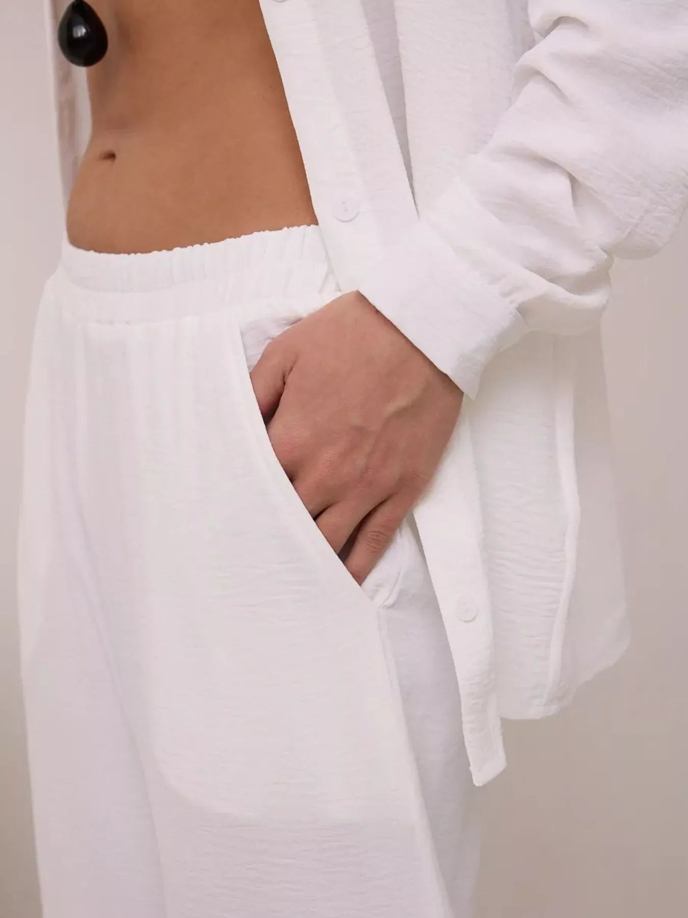 Relaxed Fit Shirt and Wide Leg Pants Set
