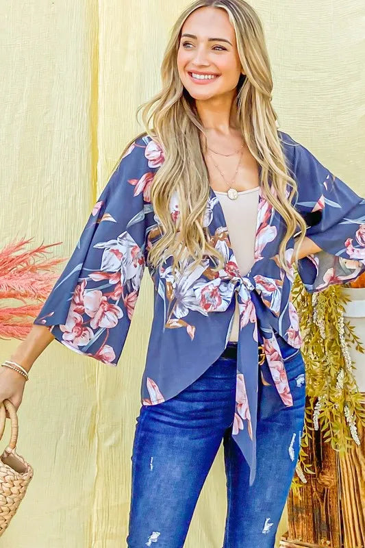And The Why Front Tie Knot Floral Print Top