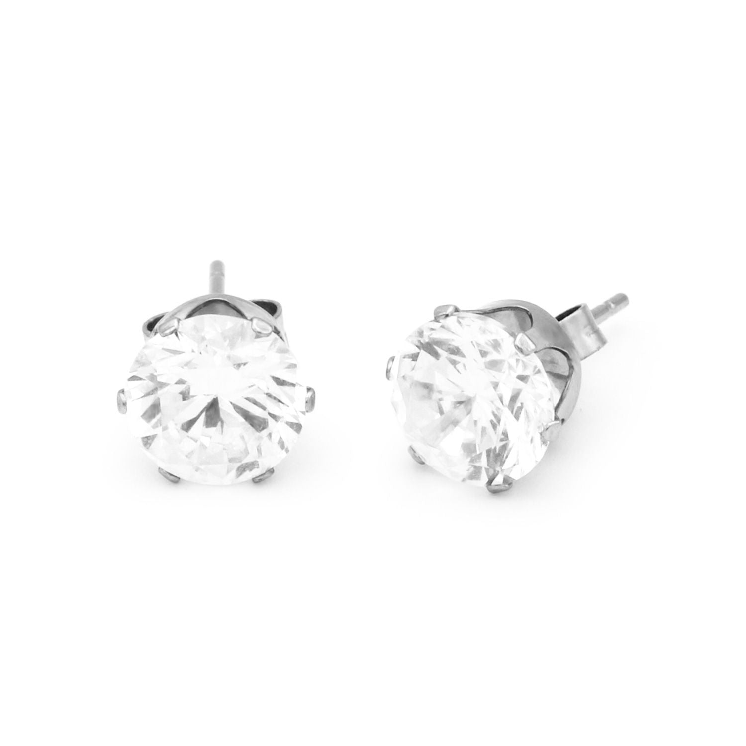 Cubic Zirconia Round Stud Earrings Stainless Steel Silver Jewelry Men Women