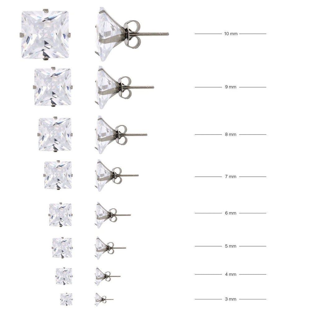 Cubic Zirconia Square Silver Stud Earrings Set Of 4 Stainless Steel Jewelry Men Women