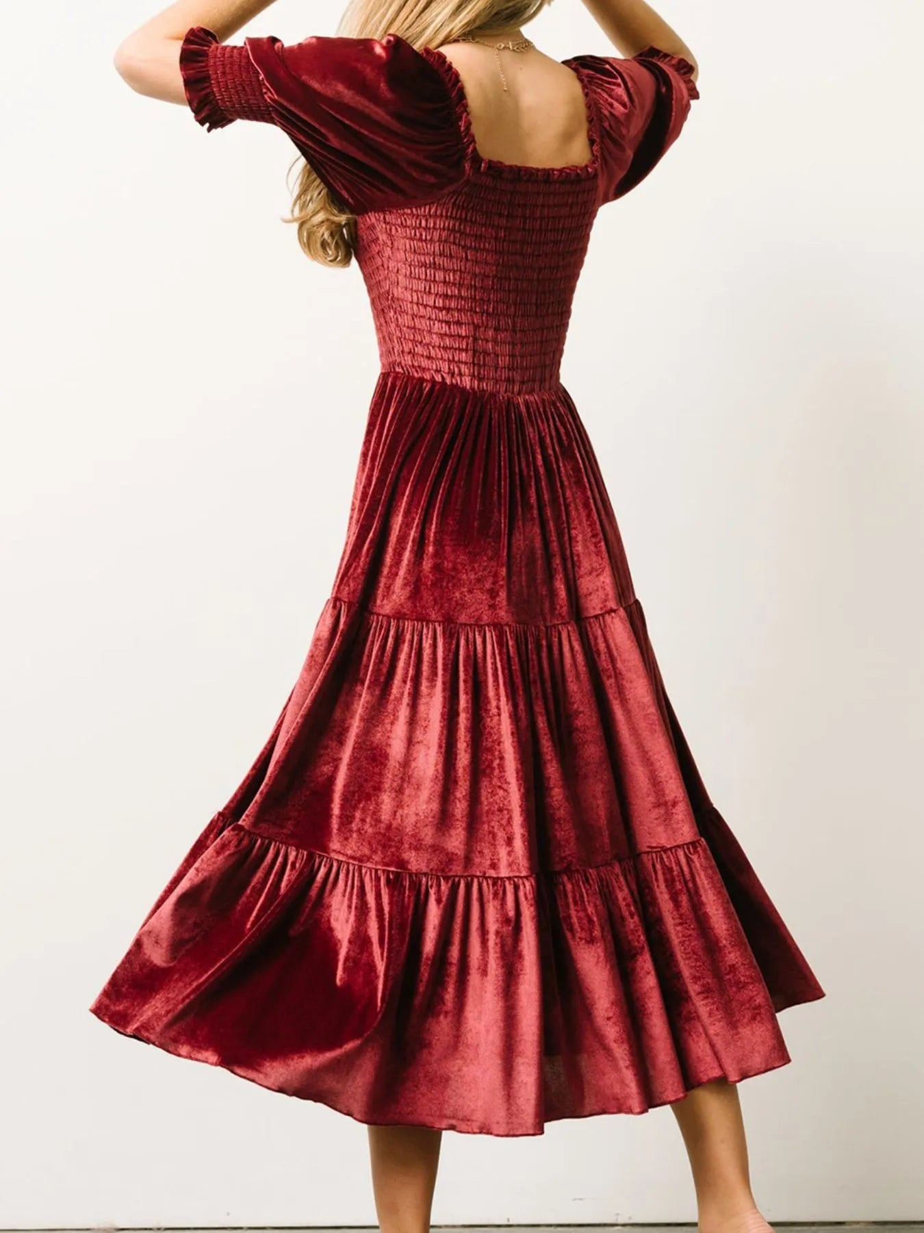 Smocked Half Sleeve Tiered Midi Dress