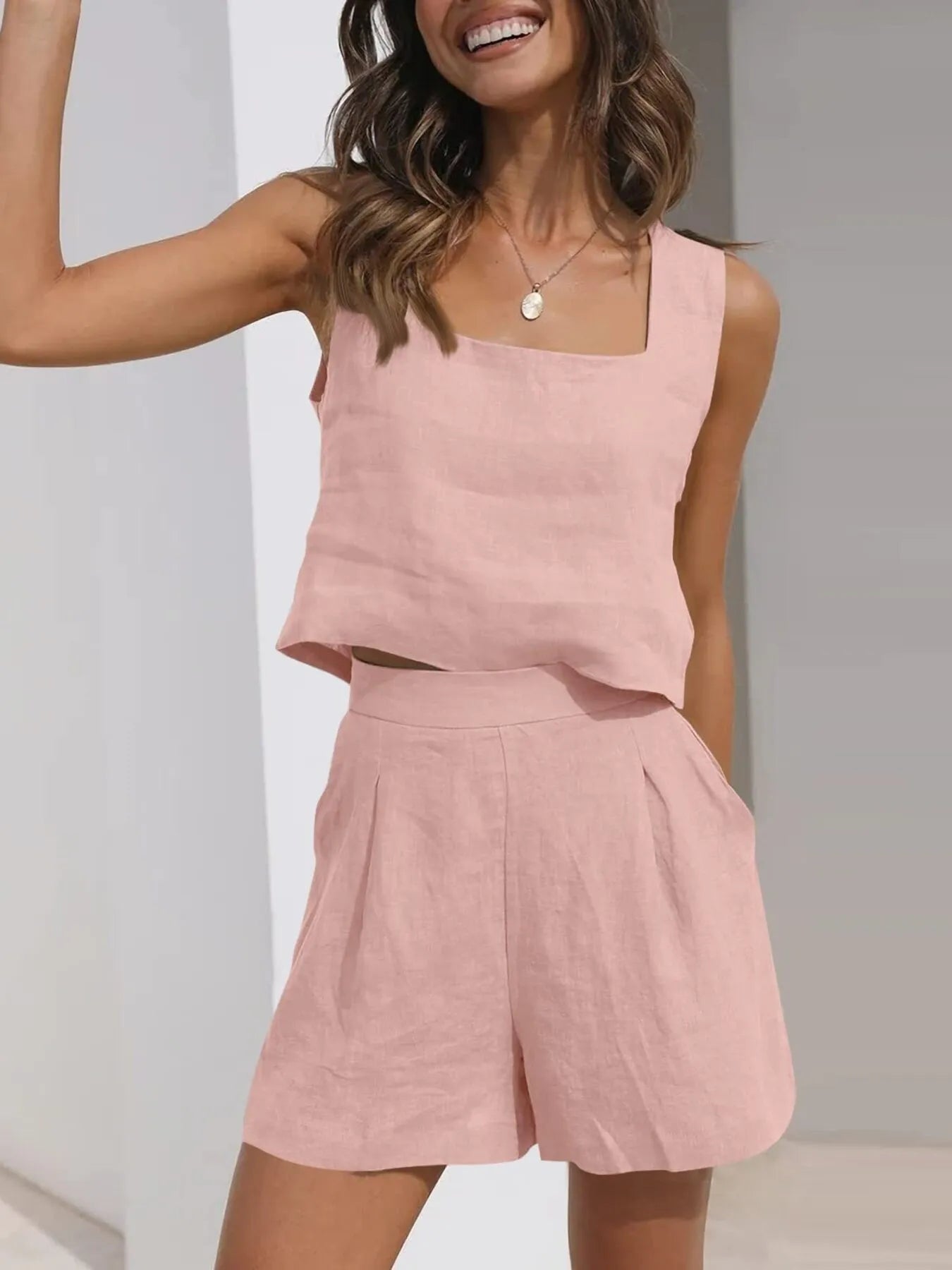Square Neck Tank and Shorts Set