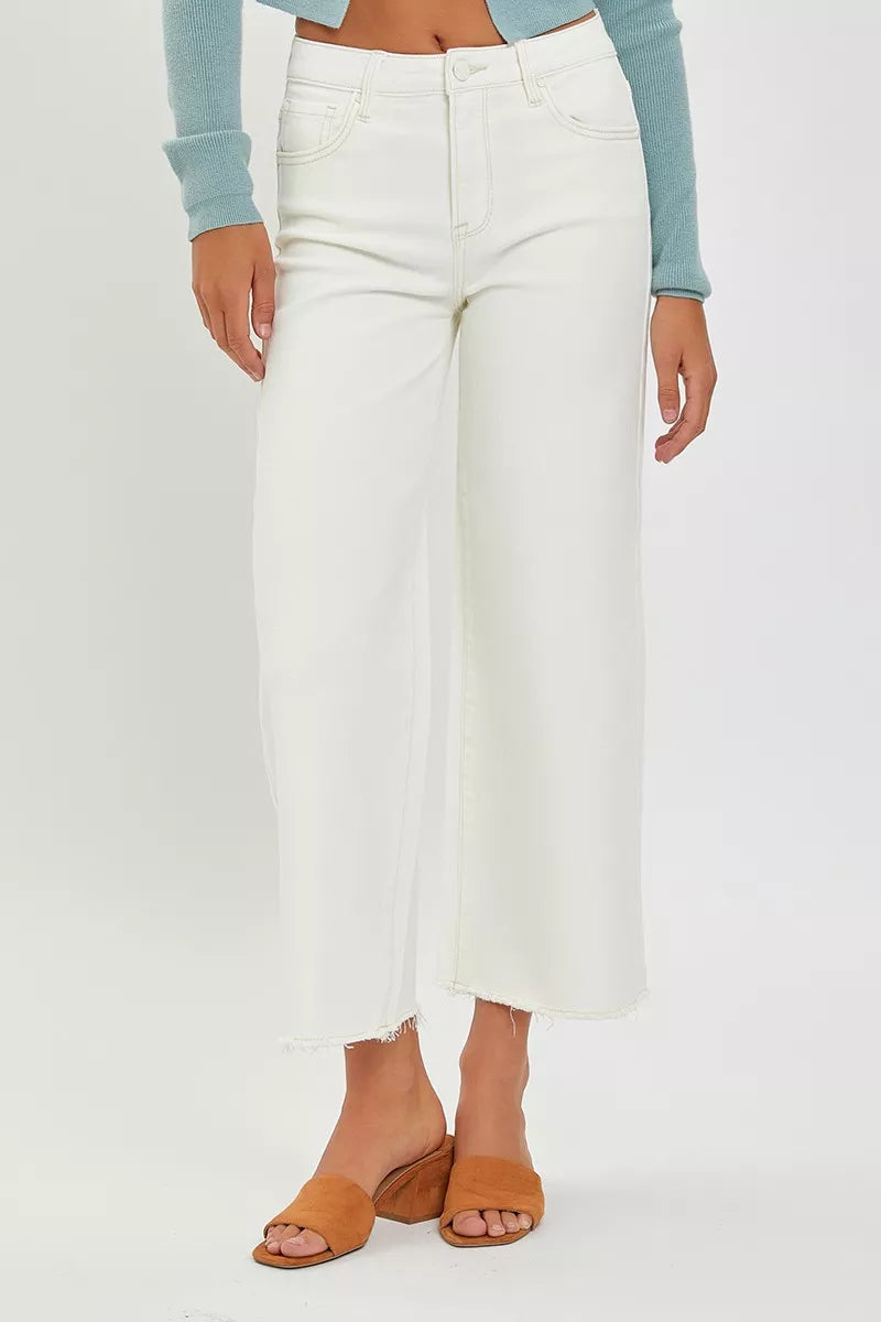 RISEN Tummy Control High Rise Crop Wide Jeans
