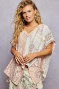 POL Asymmetrical V-Neck Short Sleeve Lace Top