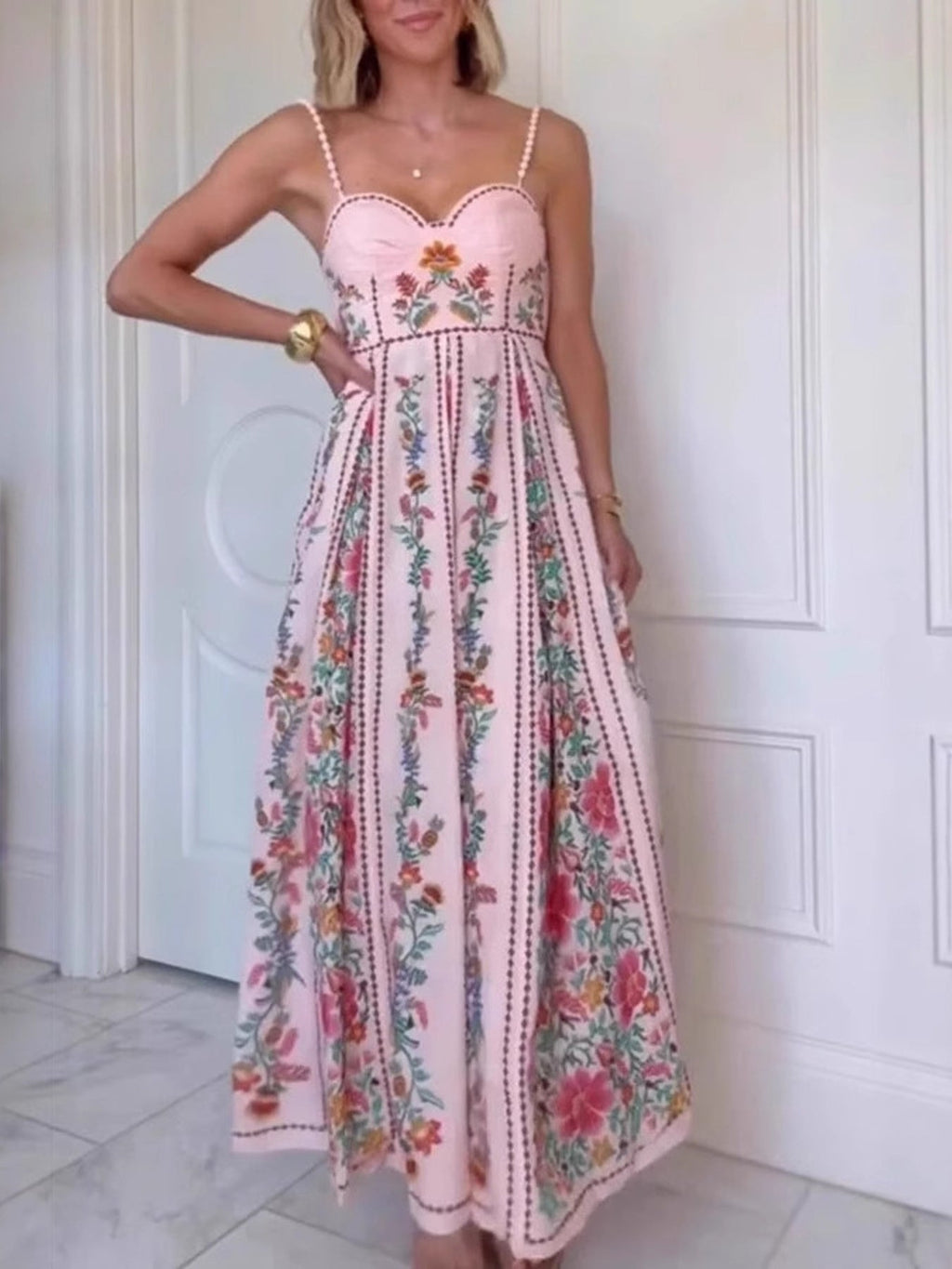 Floral Print Sweetheart Neck Cami Dress