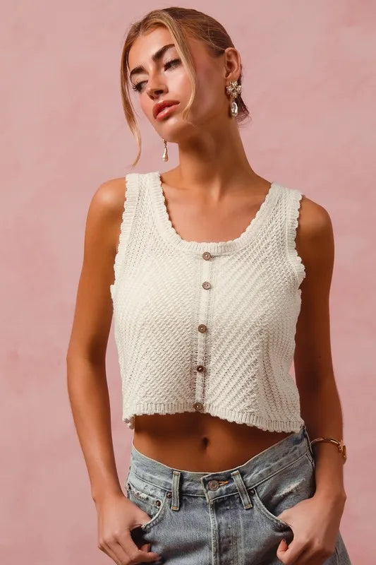 SO ME Chevron Pattern Buttoned Front Lightweight Tank Top