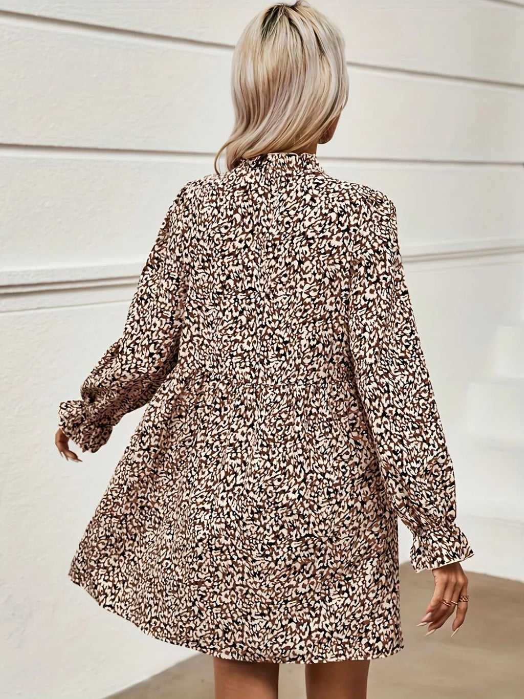 Notched Flounce Sleeve Mini Dress