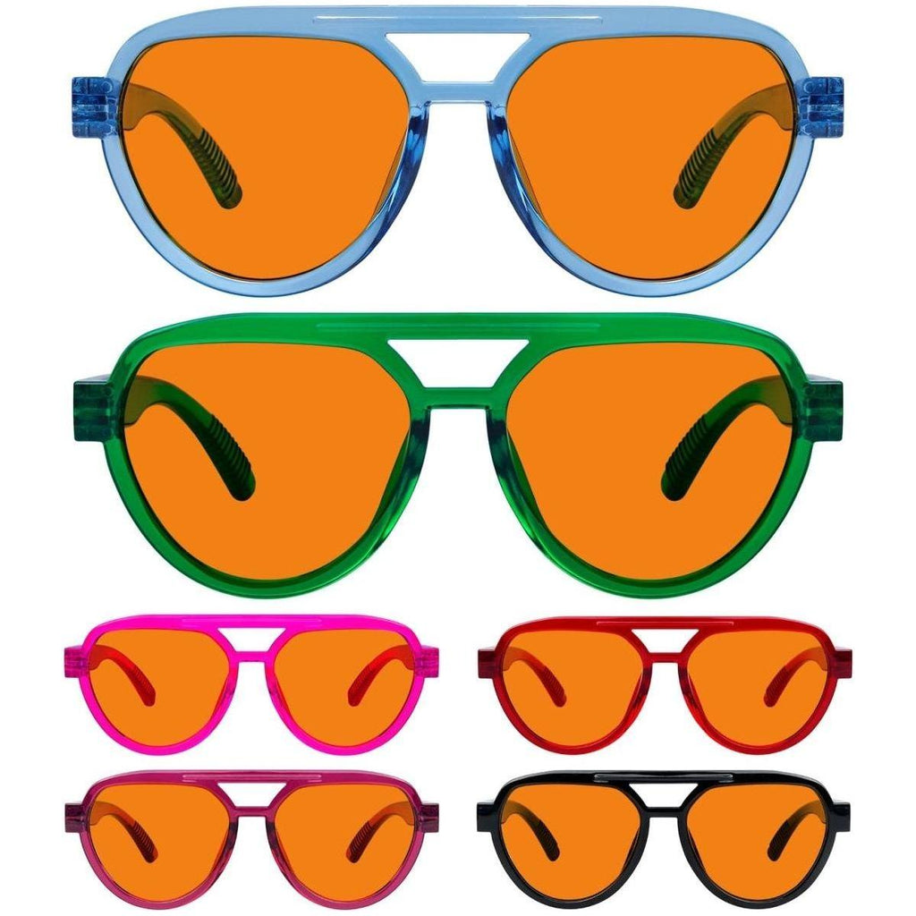 6 Pack 100% Blue Blocking Glasses Orange Lens Metalless Screwless Pilot R2312-B98