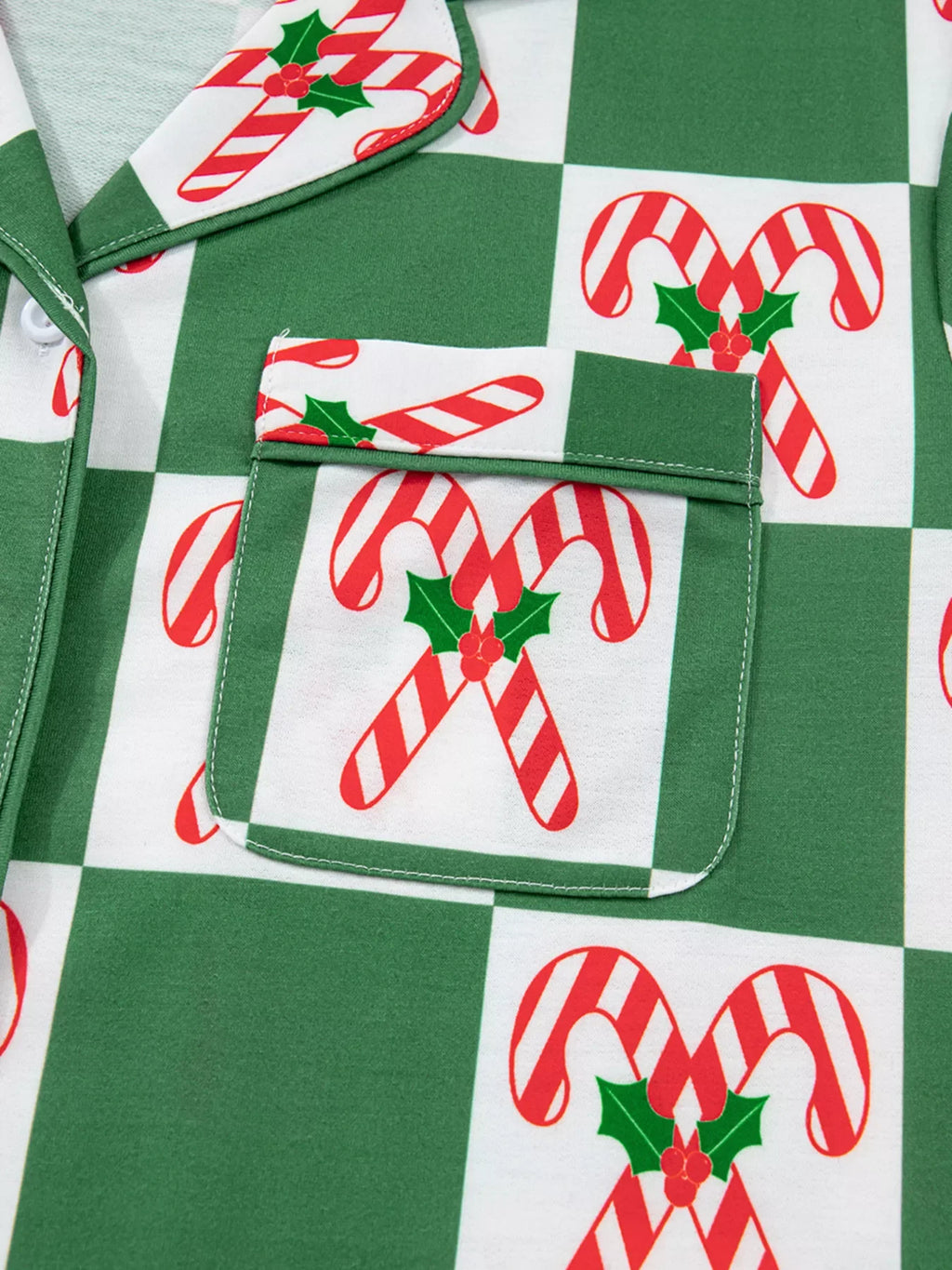 Candy Cane Checkered Pattern 2pcs Pajama Set