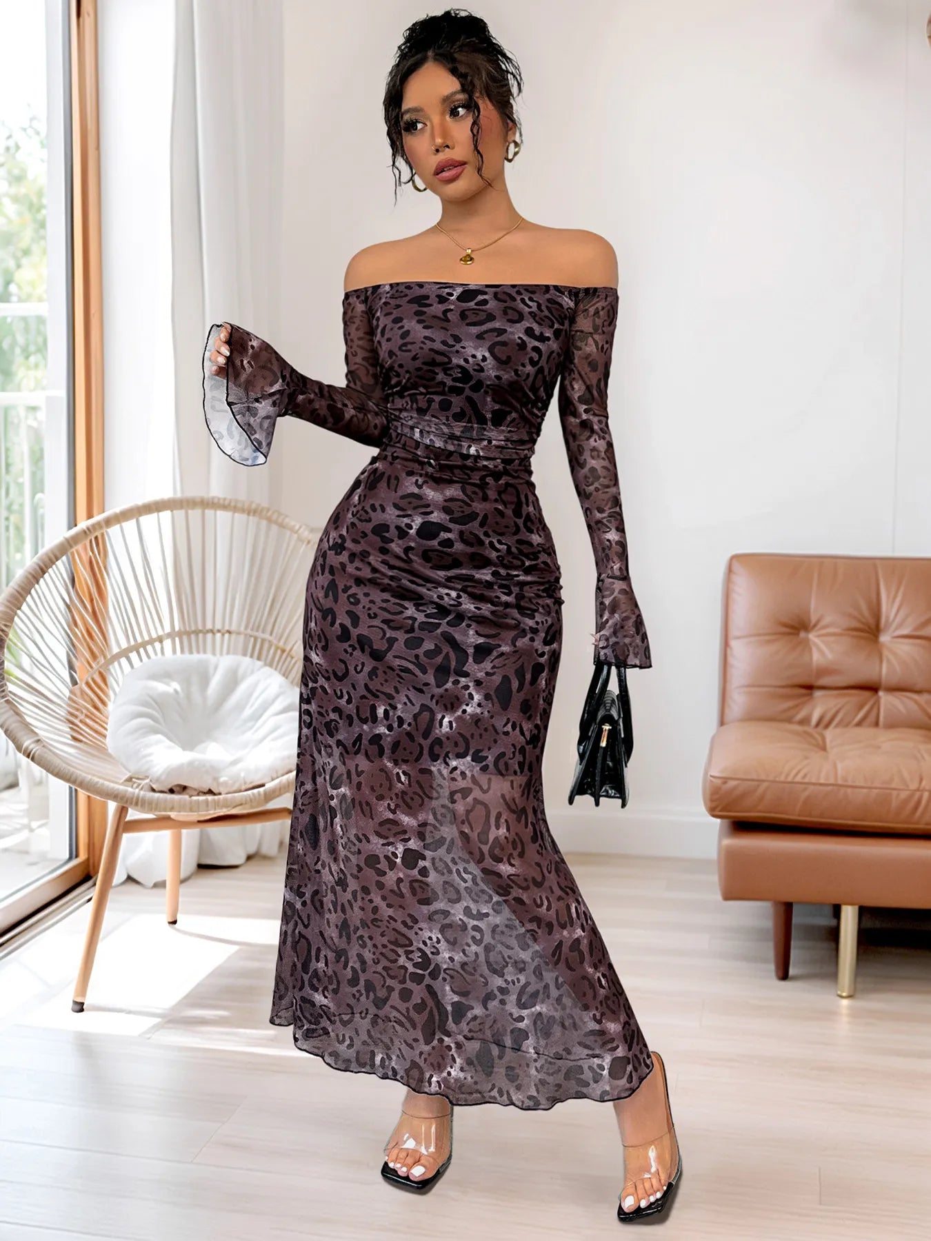 Off-Shoulder Long Sleeve Maxi Dress