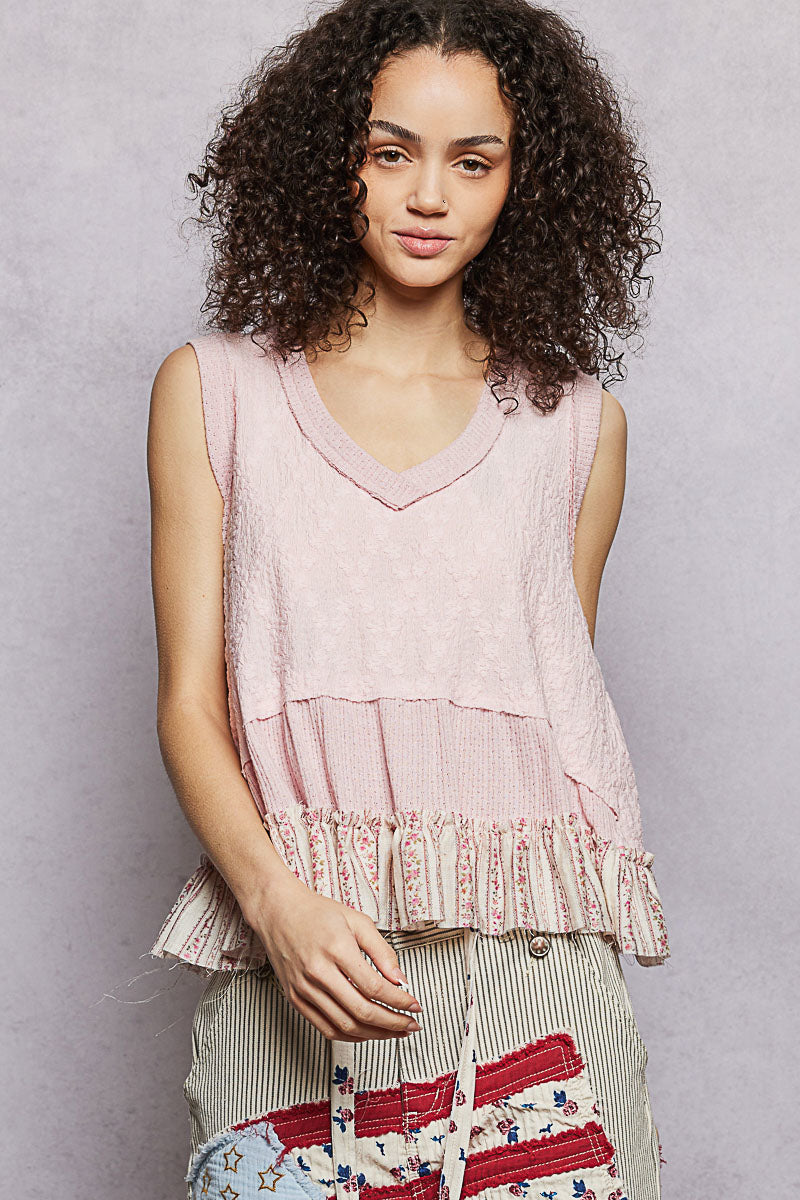 POL Floral Print V-Neck Textured Tank