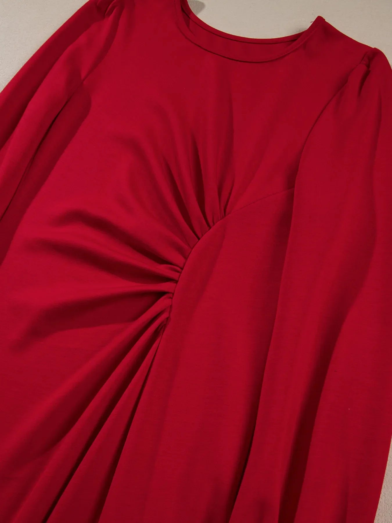 Solid Color Ruched Detail Long Sleeve Midi Dress