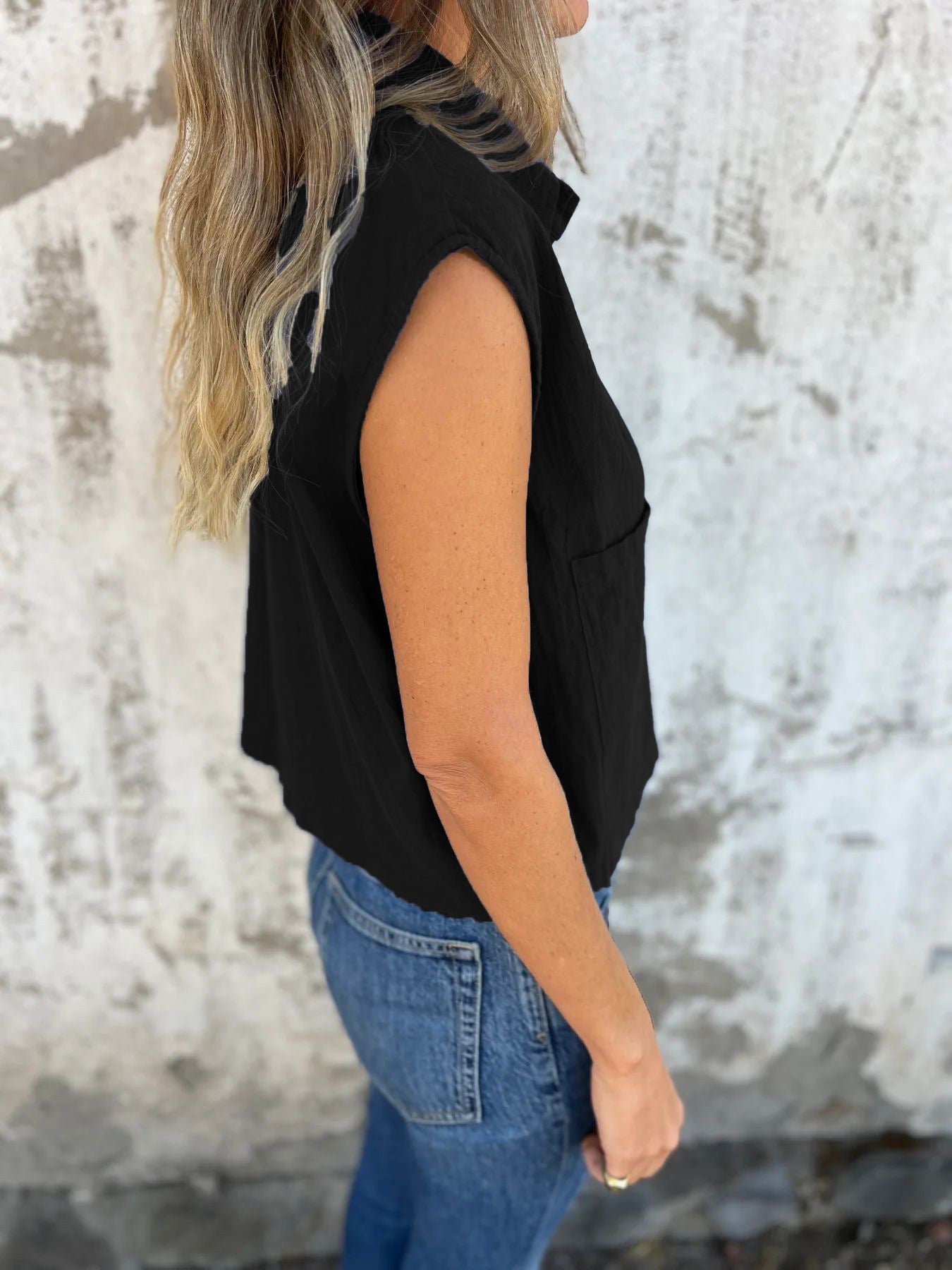 Button-Down Cap Sleeve Shirt
