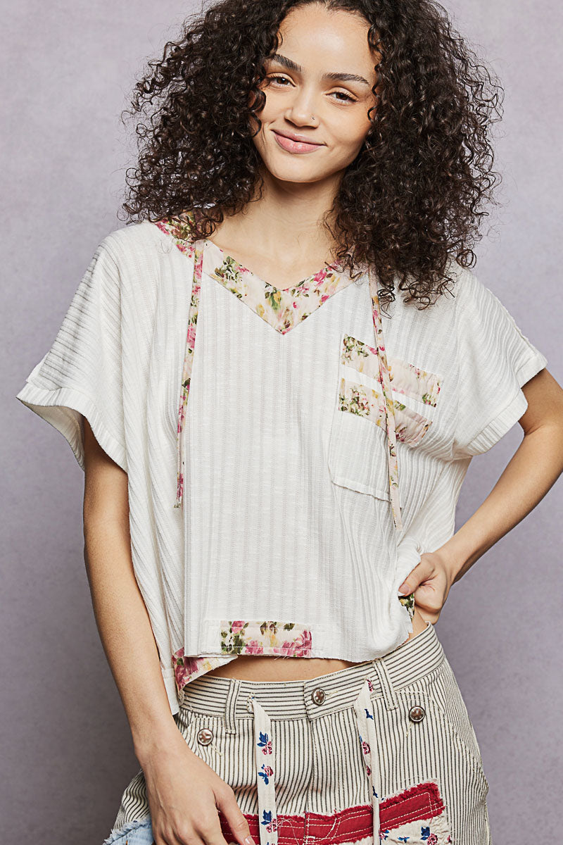 POL Short Sleeve Hooded Top with Back-Open Detail