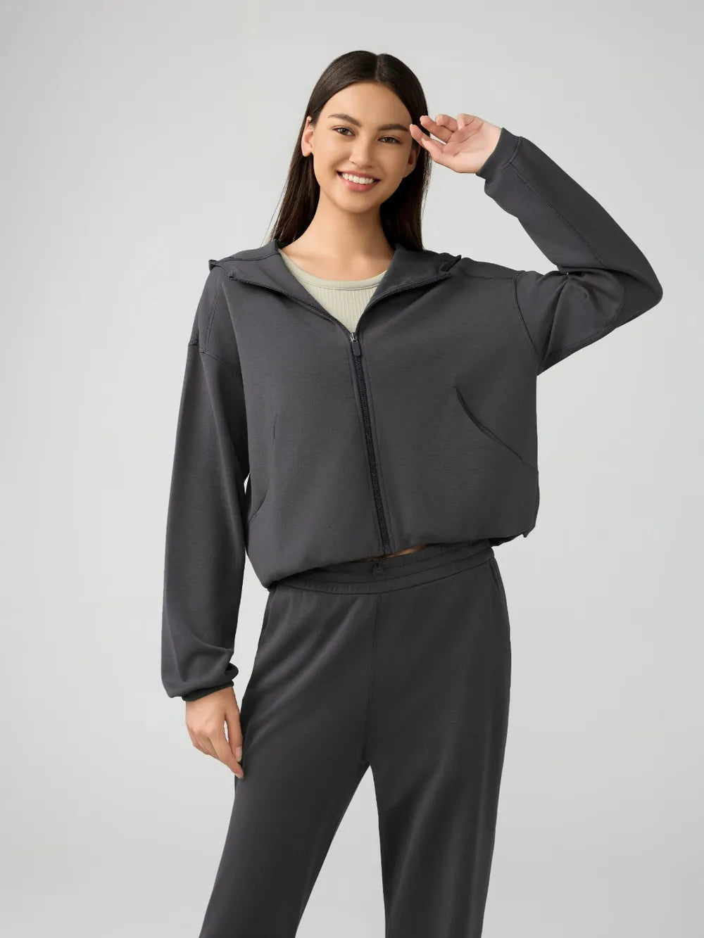 Millennia Zip Up Dropped Shouder Active Hooded