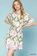 Umgee Ethnic Print Short Sleeve Mini Shirt Dress