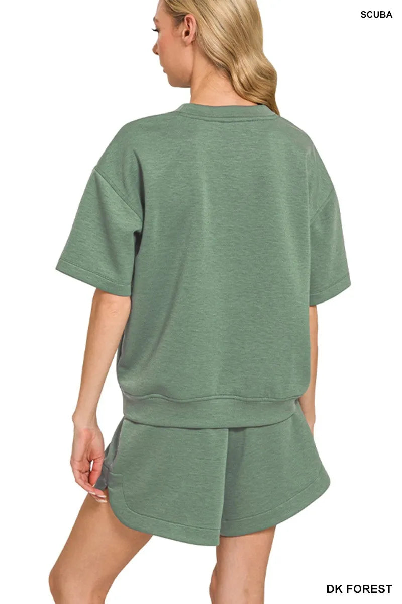 Zenana Scuba Short Sleeve Top & Shorts Set