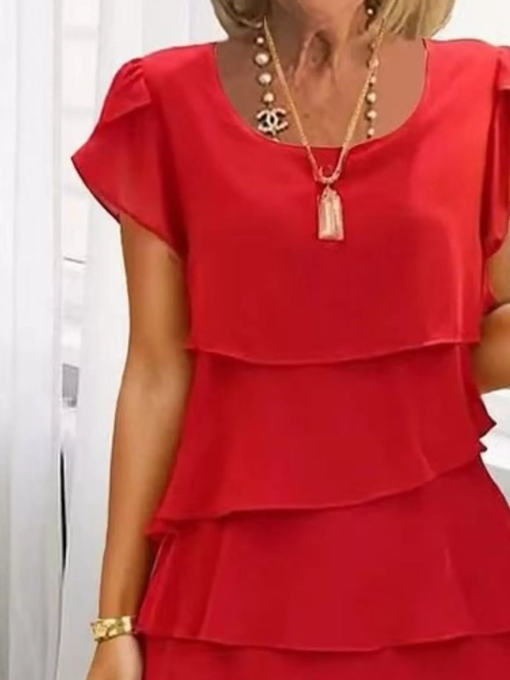 Full Size Ruffled Layered Petal Sleeve Dress Plus Size
