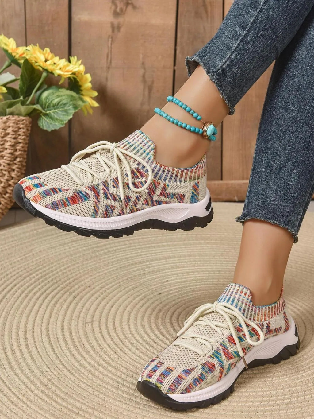 Mesh Knit Lace Up Athletic