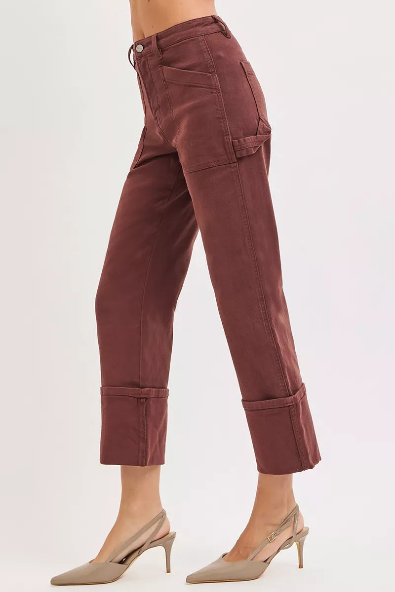 RISEN Full Size High Rise Wide Straight Cuffed Patch Jeans Plus Size