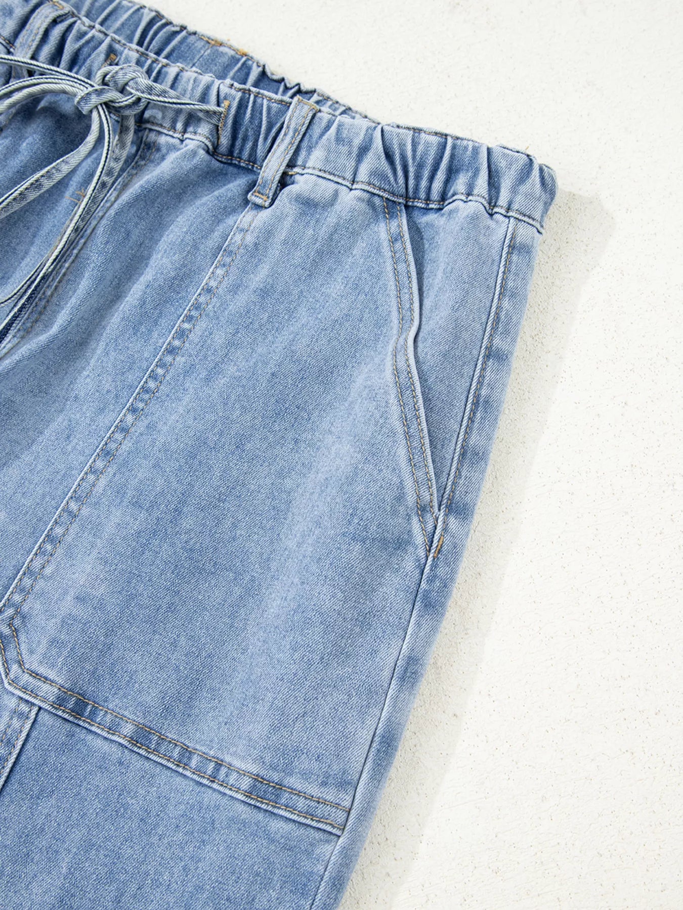 Wide Leg Drawstring Raw Hem Jeans