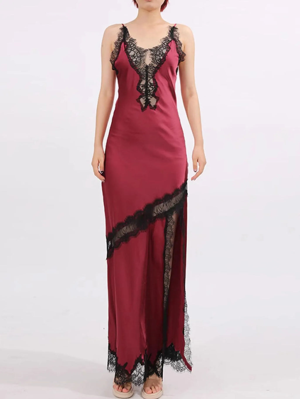 Slit Lace Detail Maxi Cami Dress