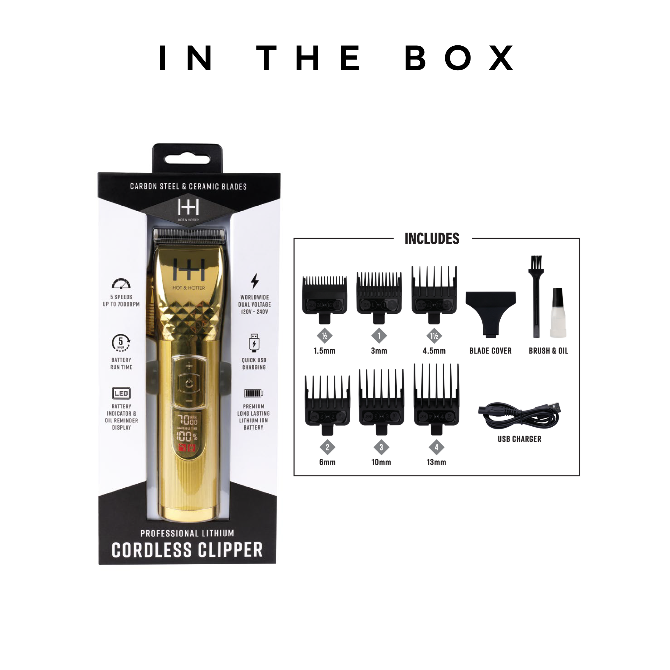 Hot & Hotter Professional Lithium Cordless Clipper, 1 Count, Gold