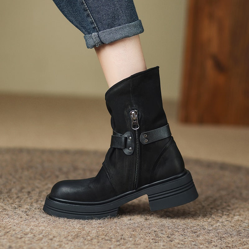 Women’s Brown Retro British-Style Ankle Boots | Autumn Winter Boots
