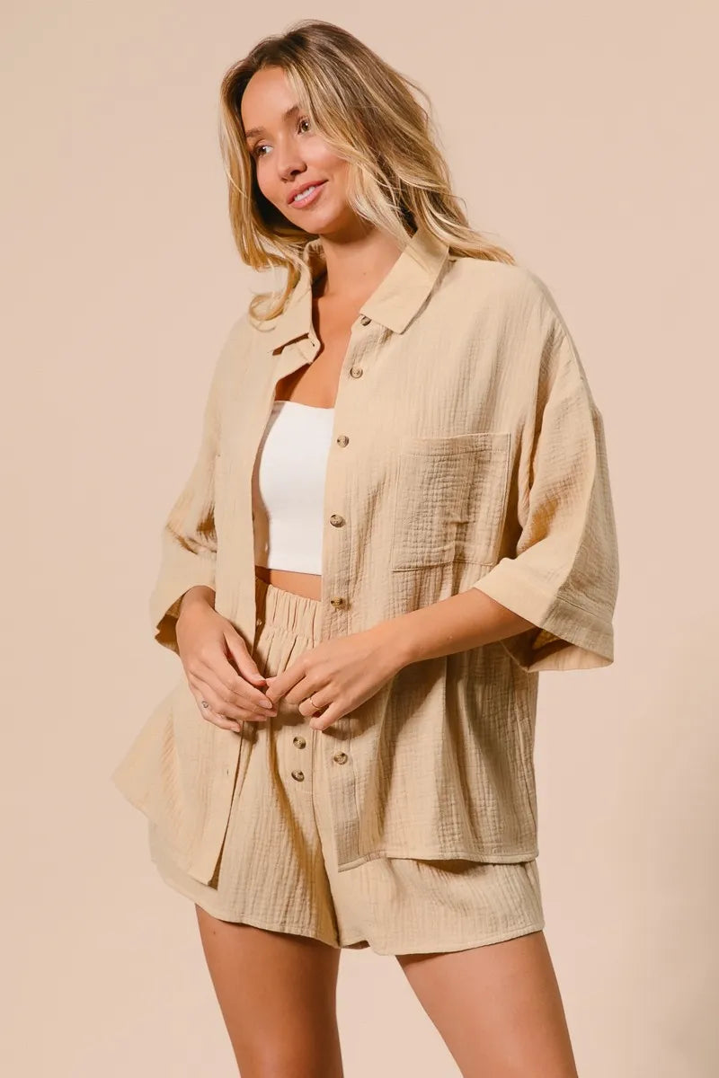BiBi Crinkle Gauze Shirt and Short Set