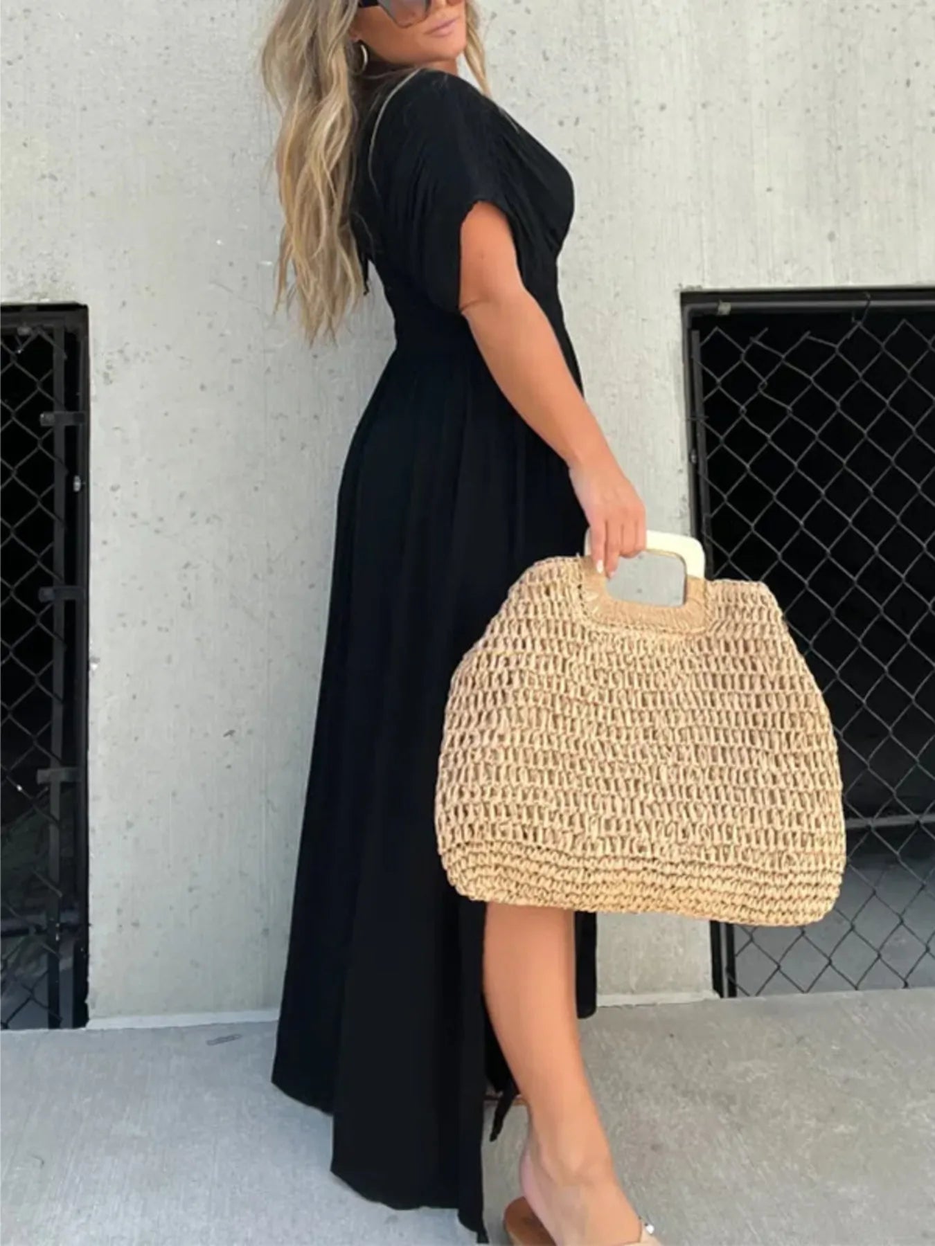 Full Size Deep V-Neck Maxi Dress with Side Slit Plus Size