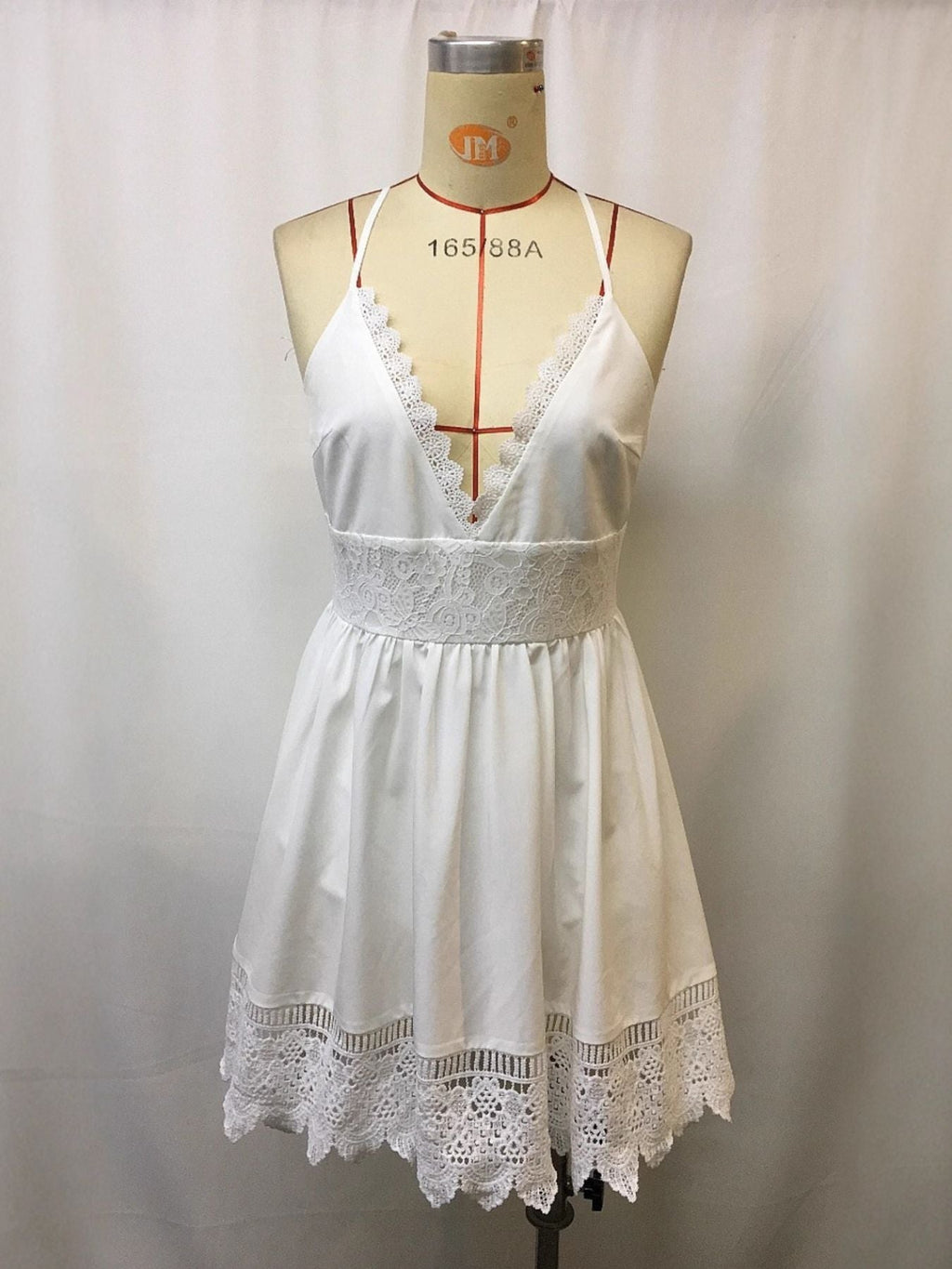 Full Size Lace Trimmed V-Neck Mini Dress Plus Size