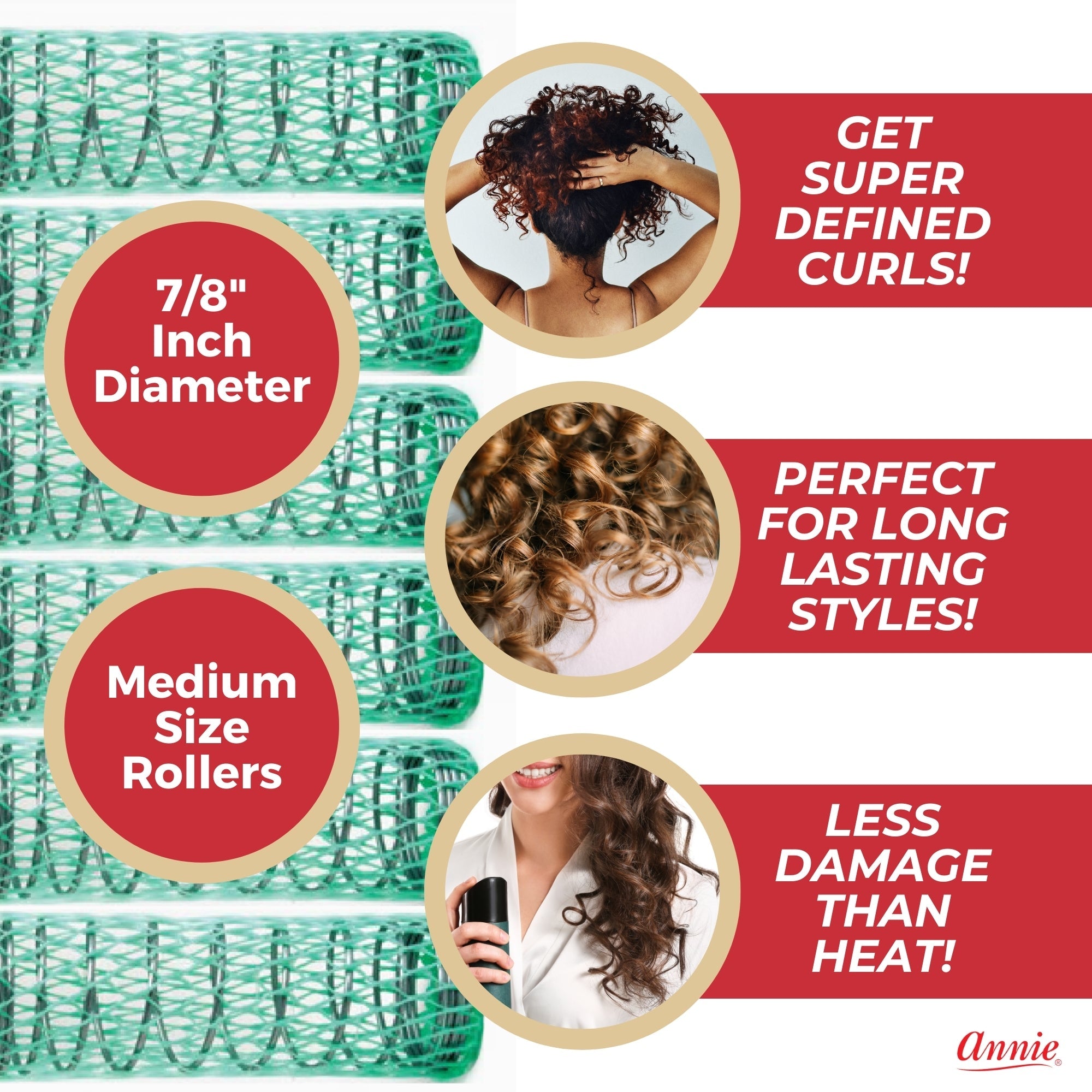 Annie Wire Mesh Hair Rollers 7/8 Inch Medium, 12 Count, Green
