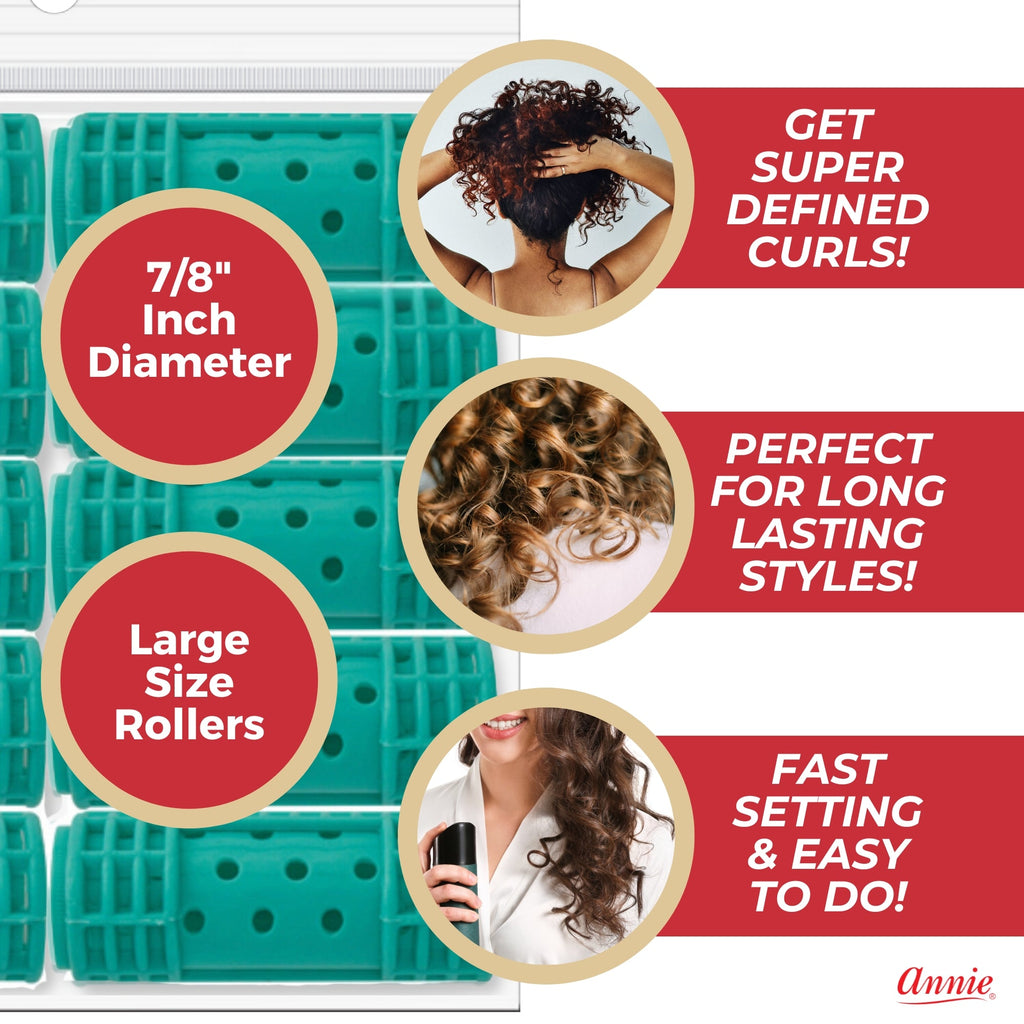 Annie Snap-On Magnetic Hair Rollers 7/8 Inch Large, 10 Count, Green