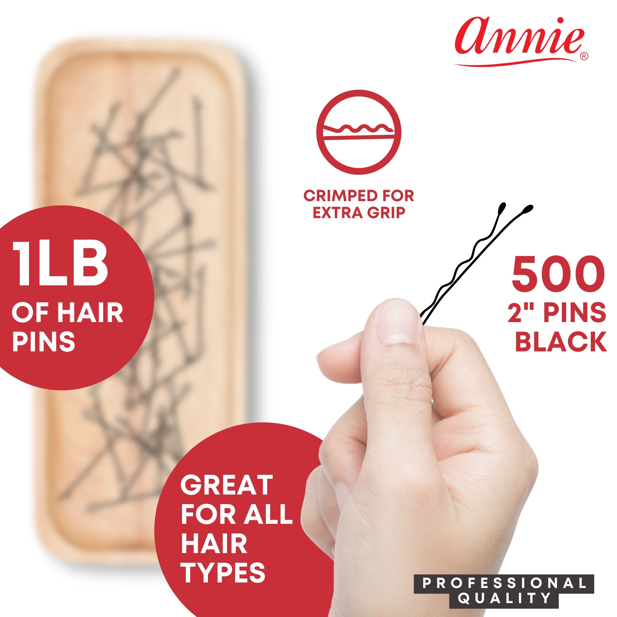 Annie Bob Pins Crimped 2 Inch, 1lb Box, Black