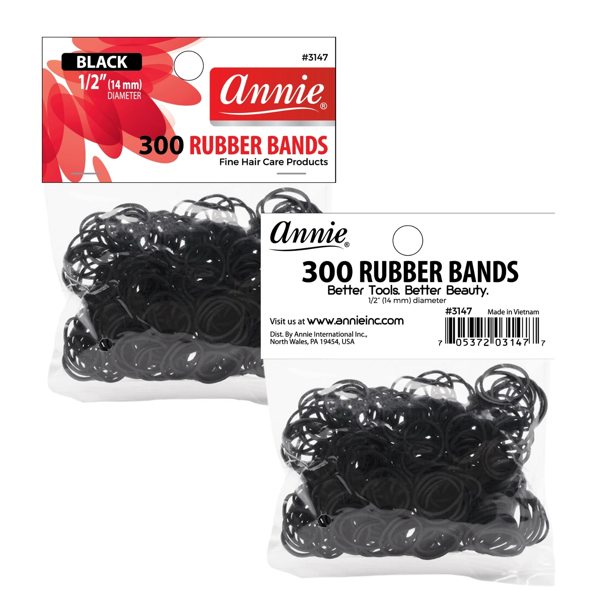 Annie Hair Rubber Bands 14mm, 300 Count, Black