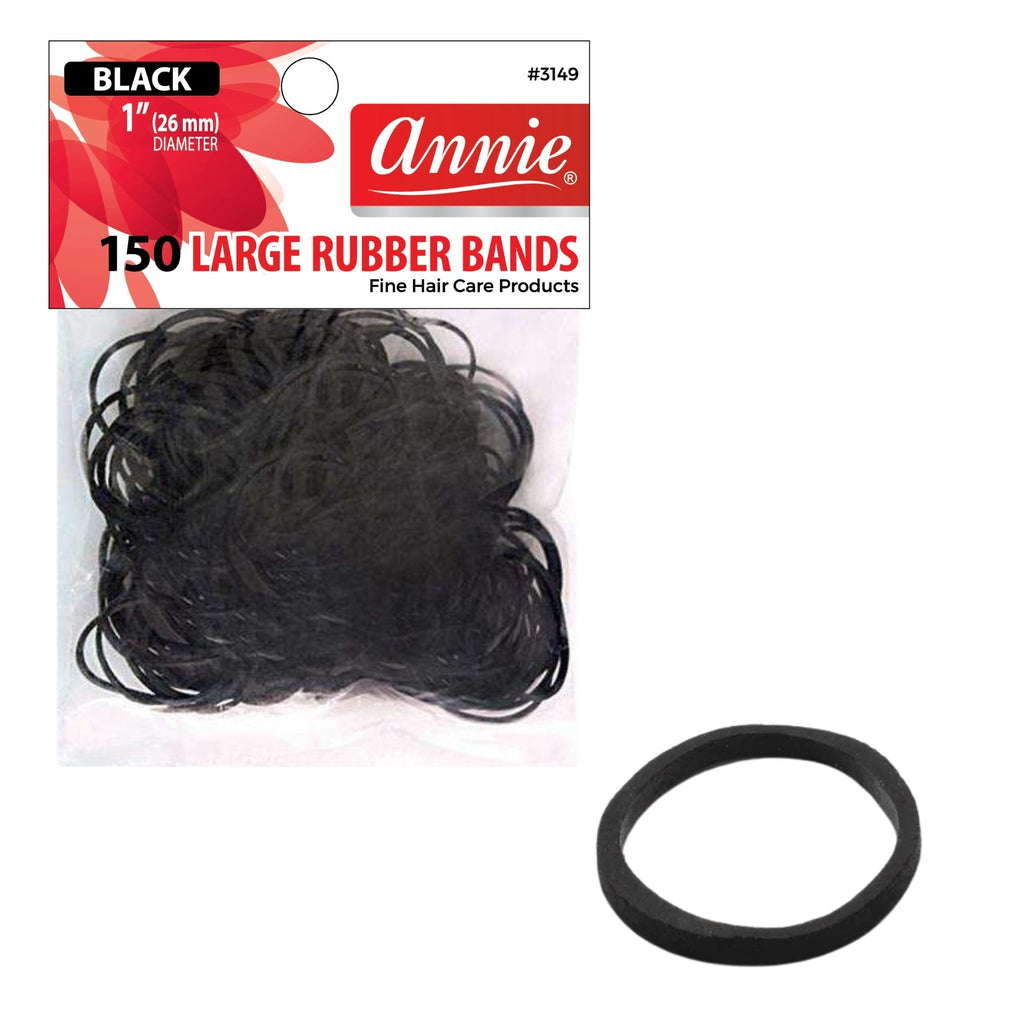 Annie Hair Rubber Bands Large 26mm, 150 Count, Black