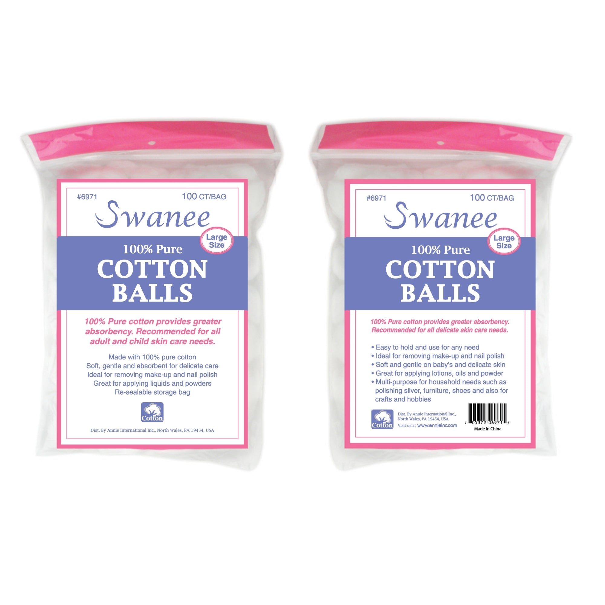 Swanee 100% Pure Cotton Balls Large, 100 Count, White