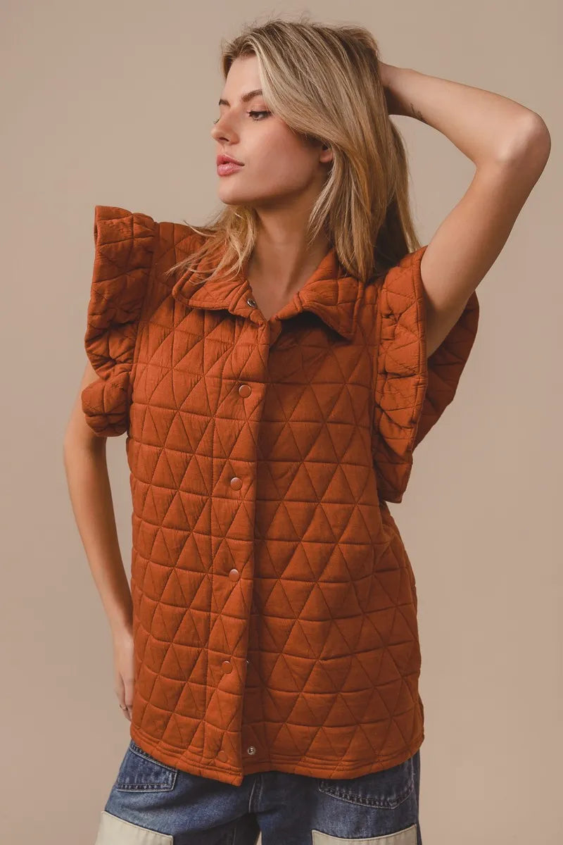 BiBi Quilting Knit Ruffle Sleeve Vest