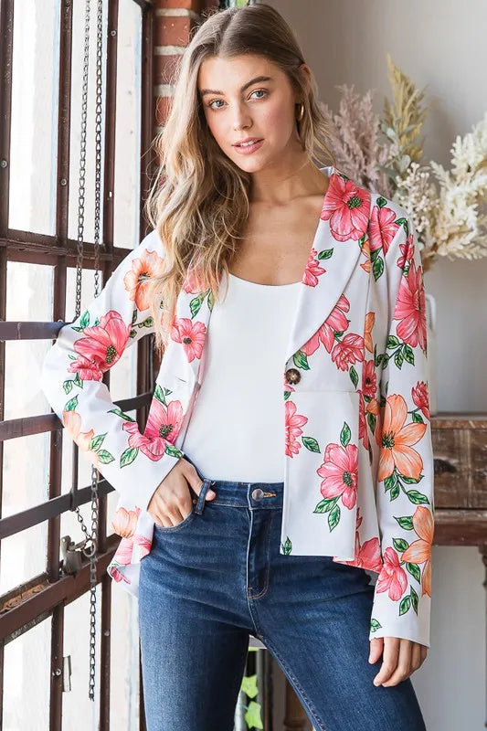 Heimish Full Size Multi Color Floral Blazers with Tunic Plus Size