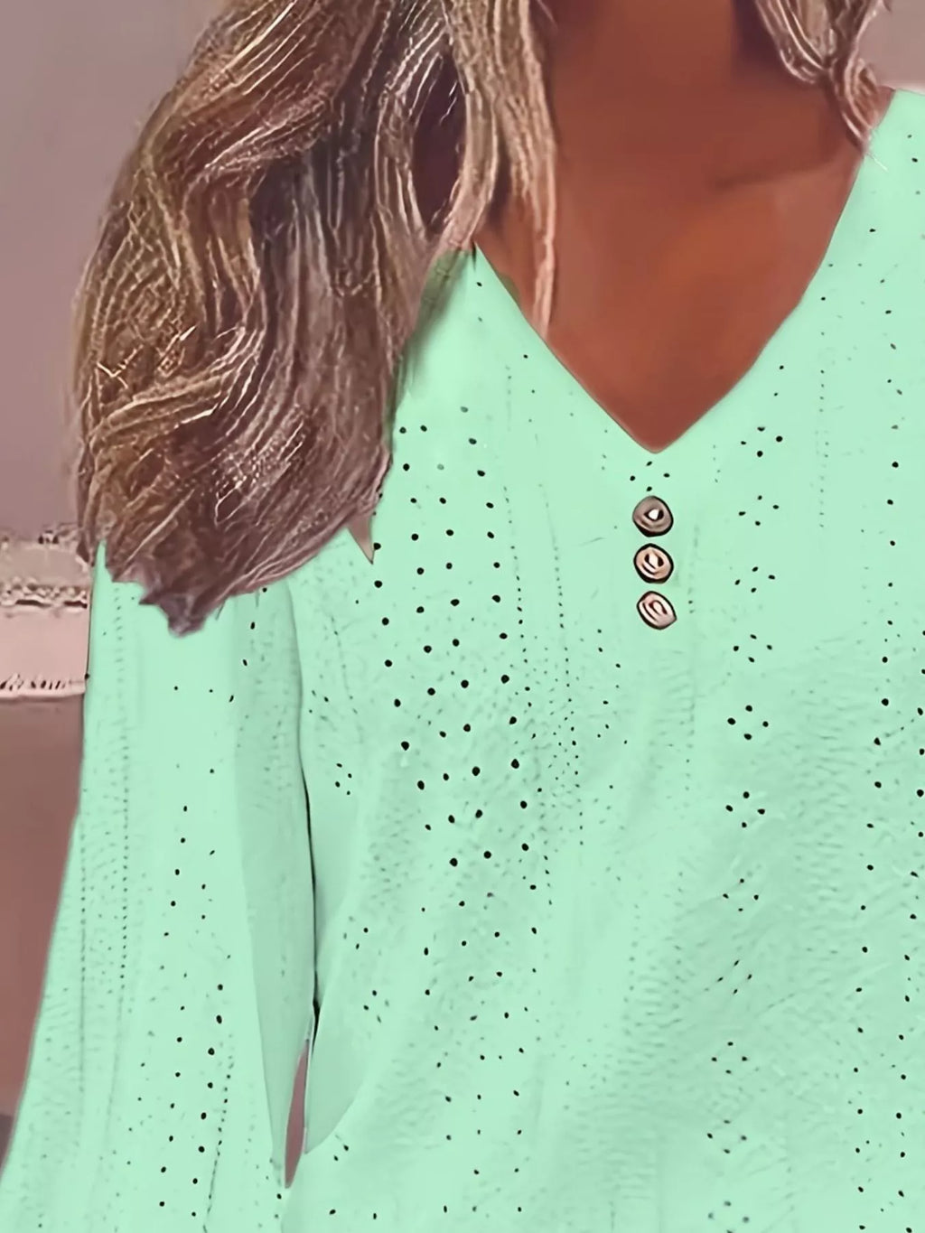 Plus Size Eyelet V-Neck Flounce Sleeve Blouse